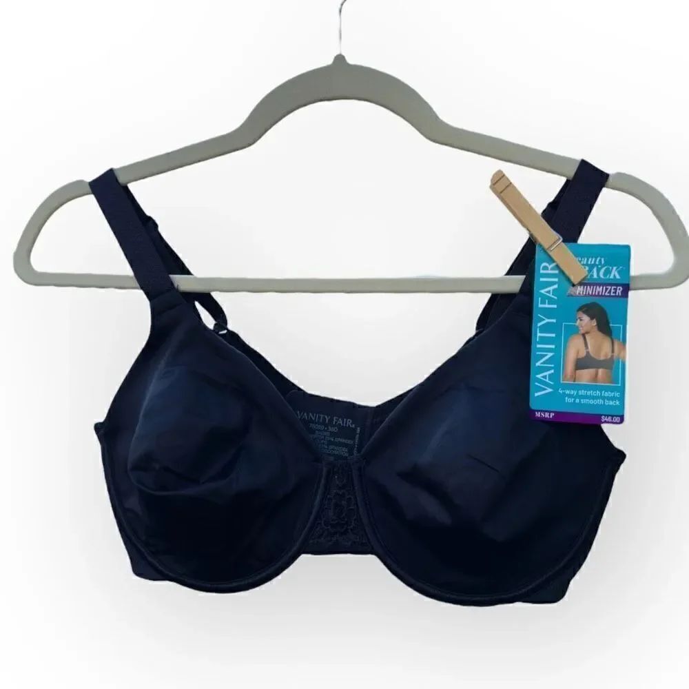 NWOT Vanity Fair Beauty back minimizer black bra size 36D Black Style 76080
